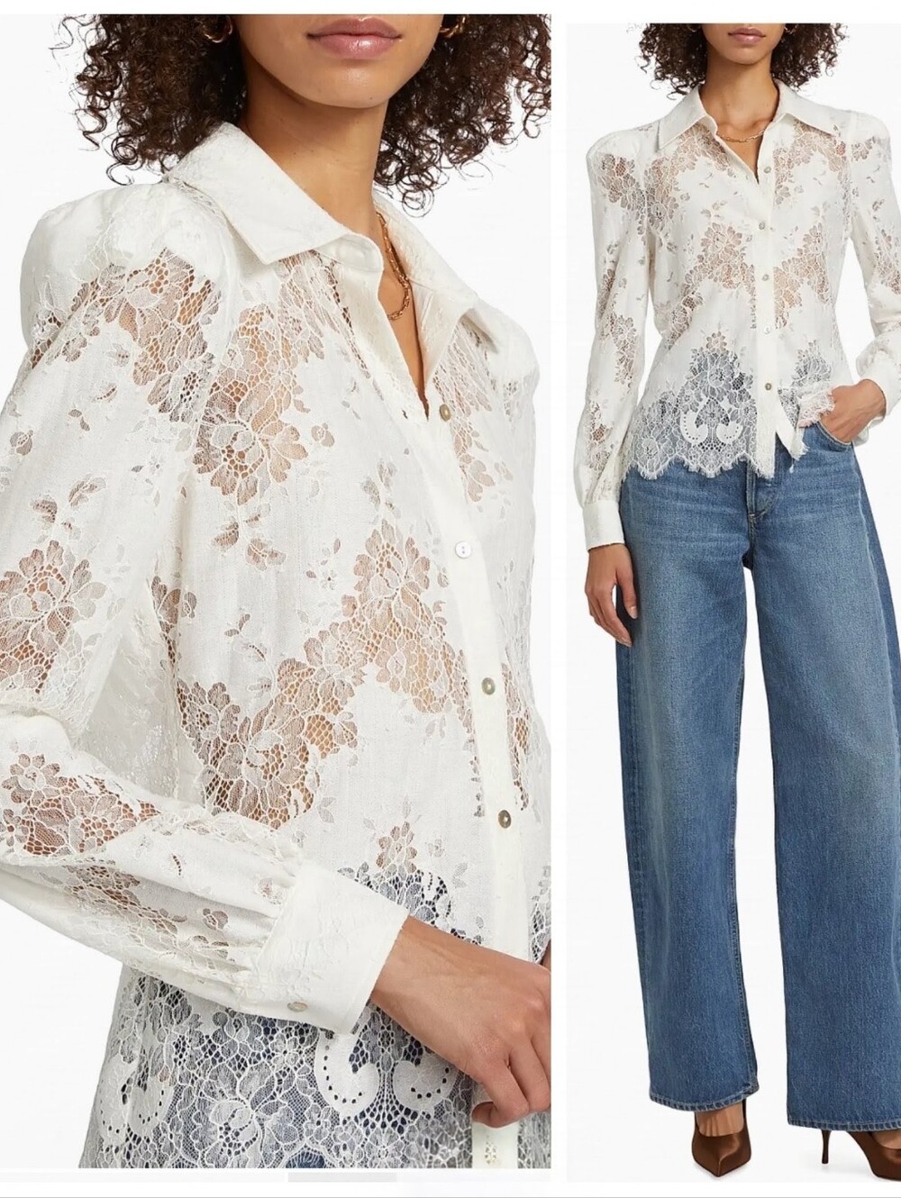 L'AGENCE $375 Jenica Floral Lace Blouse Ivory Women's Small Petite Coquettegirl - Picture 1 of 12